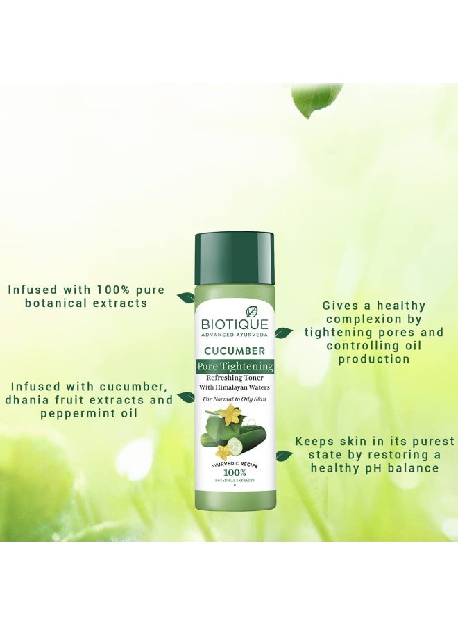 Biotique Cucumber Pore Tightening Toner| Ayurvedic and Organically Pure| Maintains Skin’s Natural pH |100% Botanical Extracts| Suitable for Normal & Oily Skin Types| 120mL - Image 2