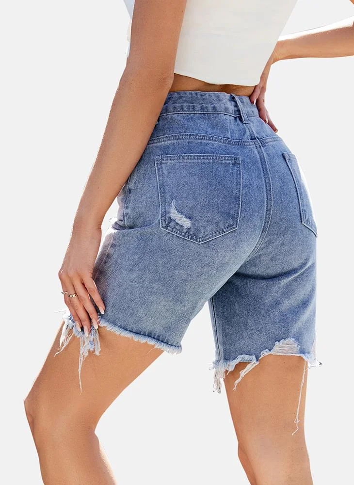 يونيكي Blue Mid Rise Plain Regular Fit Shorts