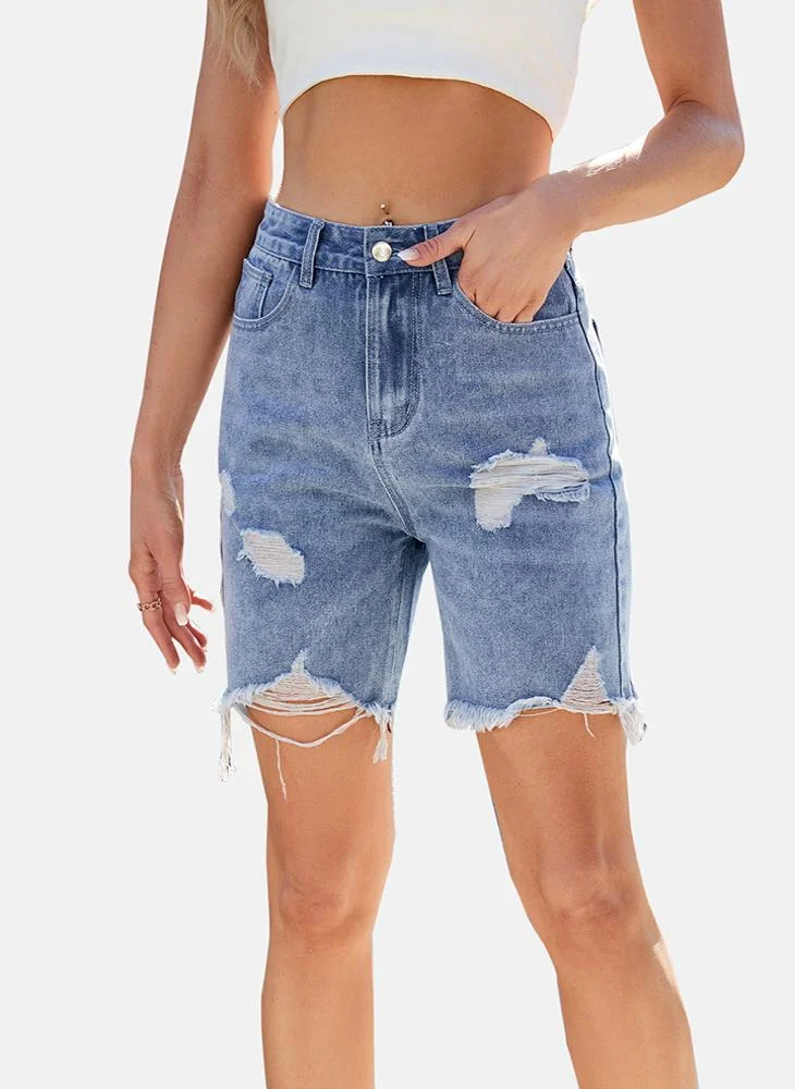 يونيكي Blue Mid Rise Plain Regular Fit Shorts