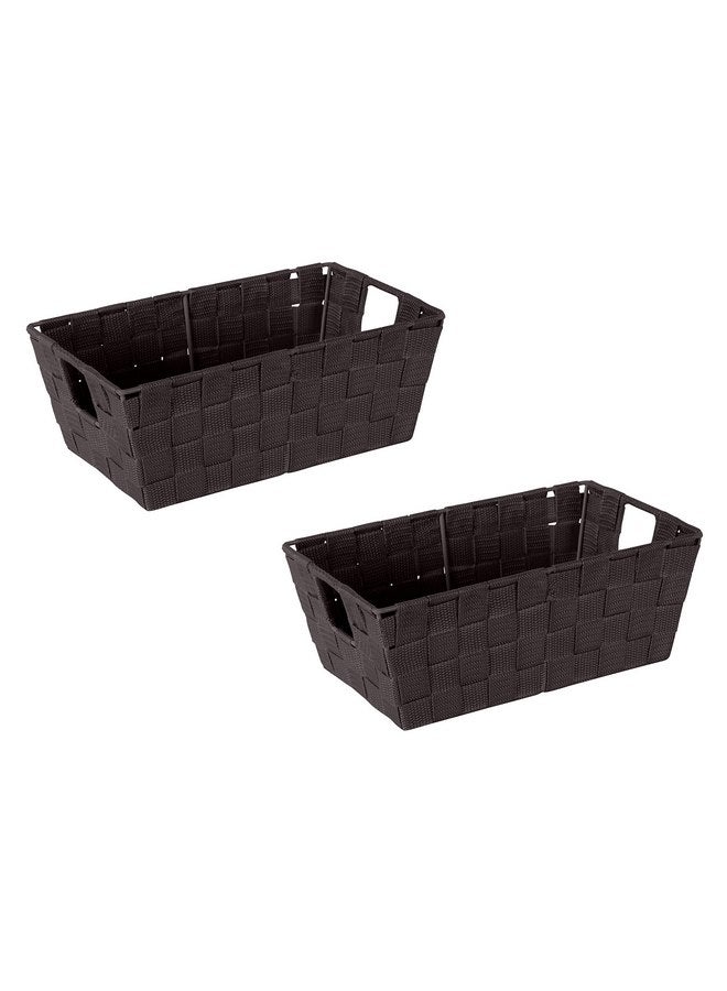 Simplify Simplify Small Shelf Woven Strap Tote | Decorative Storage Basket | Built in Handles | Organization | Closet | Bedroom | Bathroom | Nursery | Accessories | Toys | Gifts | 2 Pack | Chocolate - Image 1