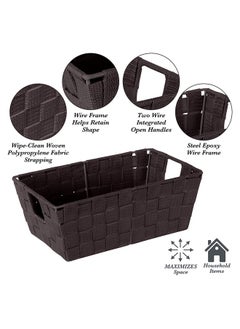 Simplify Simplify Small Shelf Woven Strap Tote | Decorative Storage Basket | Built in Handles | Organization | Closet | Bedroom | Bathroom | Nursery | Accessories | Toys | Gifts | 2 Pack | Chocolate  - Image 3