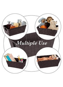 Simplify Simplify Small Shelf Woven Strap Tote | Decorative Storage Basket | Built in Handles | Organization | Closet | Bedroom | Bathroom | Nursery | Accessories | Toys | Gifts | 2 Pack | Chocolate  - Image 4