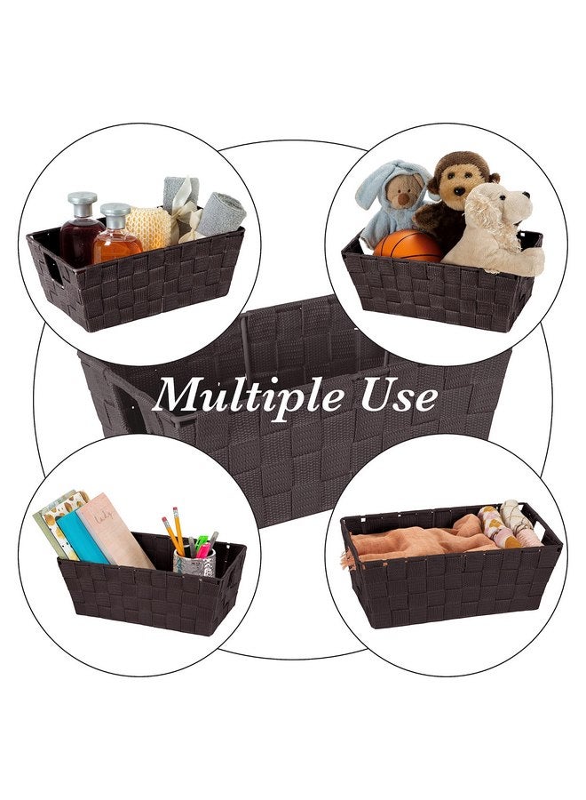 Simplify Simplify Small Shelf Woven Strap Tote | Decorative Storage Basket | Built in Handles | Organization | Closet | Bedroom | Bathroom | Nursery | Accessories | Toys | Gifts | 2 Pack | Chocolate - Image 4