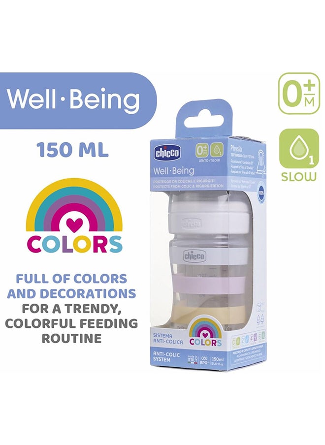 Chicco - Well-Being Silicone Plastic Feeding Bottle 150 ML, Slow Flow 0M+, Green - Image 1