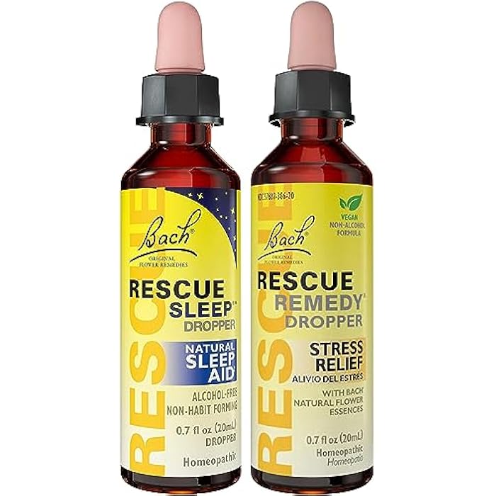 RESCUE Stress Relief & Sleep Support Bundle, Non-Alcohol Formulas, Bach Remedy Dropper 20mL 2-Pack Sleep Dropper 20mL, Homeopathic Flower Essences - Image 1