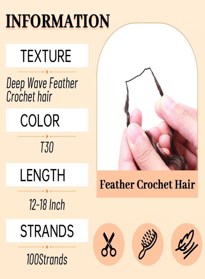 AMUMI Miracle Knots Feather Crochet Human Hair Blend Synthetic Hair for Black Women 16Inch 100Strands Curly Pre Separated Invisible Deep Wave Crochet Hair (T30, 16Inch) - Image 2