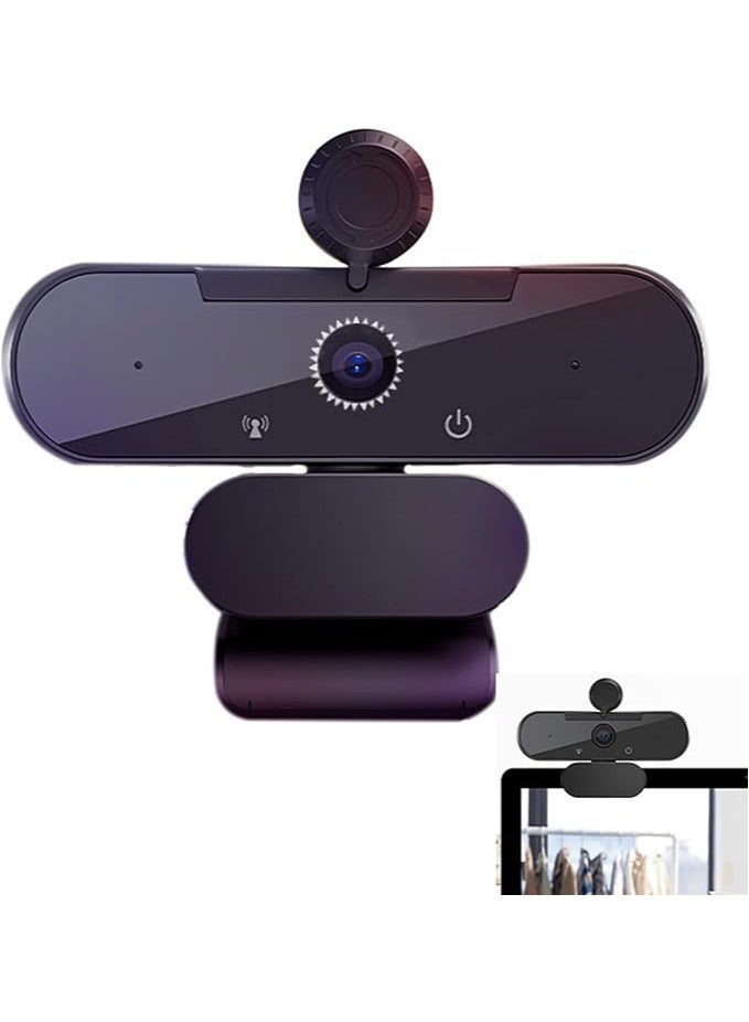 USB HD Webcam - 4K Webcam with Microphone, Auto Focus, Dual Noise Cancelling Microphones, Auto Light Correction, Protective Cover, Plug and Play, for Laptops, Desktops
