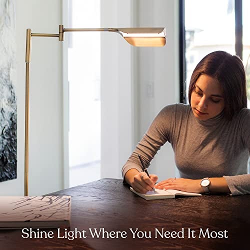 Brightech Leaf Pharmacy LED Reading Lamp, Dimmable Floor Lamp with Easy Rotation over Chair or Desk for Living Rooms & Offices, Adjustable Standing Tall Lamp, For Sewing & Crafts, Antique Brass (Gold) - Image 3
