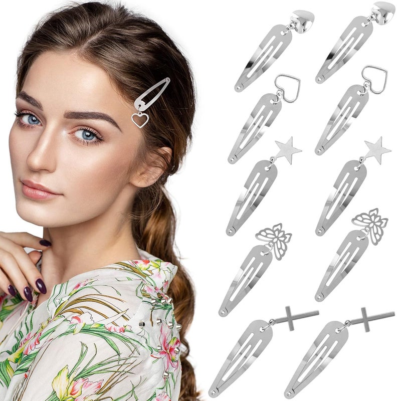 OIIKI Metal Hair Accessories Star Heart Butterfly Snap Clips and Punk Silver Hairpins for Women and Girls