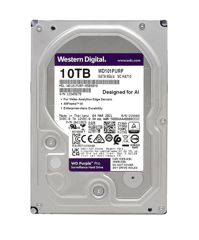 Western Digital 10TB WD Purple Pro Surveillance Internal Hard Drive HDD - SATA 6 Gb/s, 256 MB Cache, 3.5" - WD101PURP - Image 2