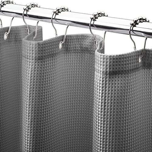 AmazerBath Extra Long Shower Curtain Waffle Heavy Duty Fabric Shower Curtains with Waffle Weave Hotel Quality Bathroom Shower Curtains 72 x 84 Inches Grey