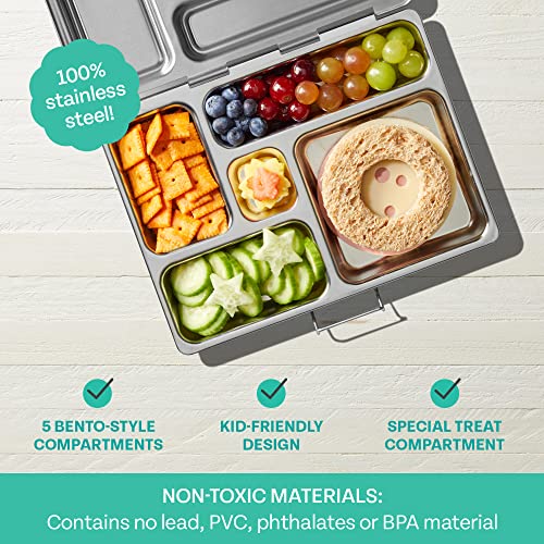 PlanetBox Rover Stainless Steel Bento Box Style Lunch Box Kit for Kids with 5 Compartments, Space Animals Edition includes Insulated Lunch Bag, Leakproof Food Containers and Matching Magnets - Image 4