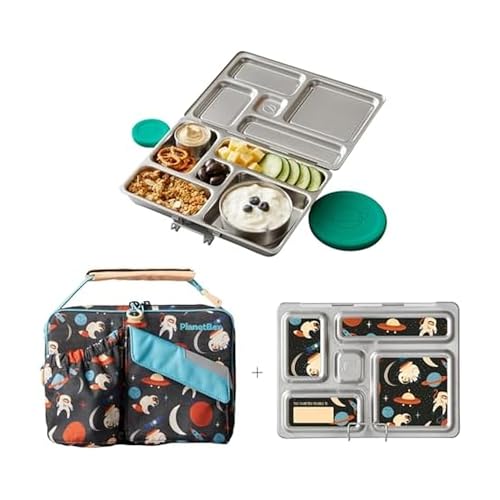 PlanetBox Rover Stainless Steel Bento Box Style Lunch Box Kit for Kids with 5 Compartments, Space Animals Edition includes Insulated Lunch Bag, Leakproof Food Containers and Matching Magnets - Image 3