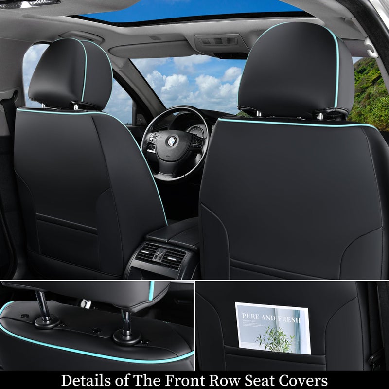 Coverado Car Seat Covers Full Set, 5 Seats Universal Seat Covers for Cars, Breathable Fabric Faux Leather Auto Seat Cushions, Front and Rear Seat Protectors Fit for Most Sedans SUV Truck, Black&Blue - Image 3