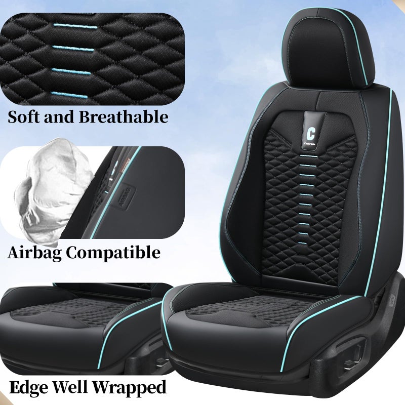 Coverado Car Seat Covers Full Set, 5 Seats Universal Seat Covers for Cars, Breathable Fabric Faux Leather Auto Seat Cushions, Front and Rear Seat Protectors Fit for Most Sedans SUV Truck, Black&Blue - Image 5
