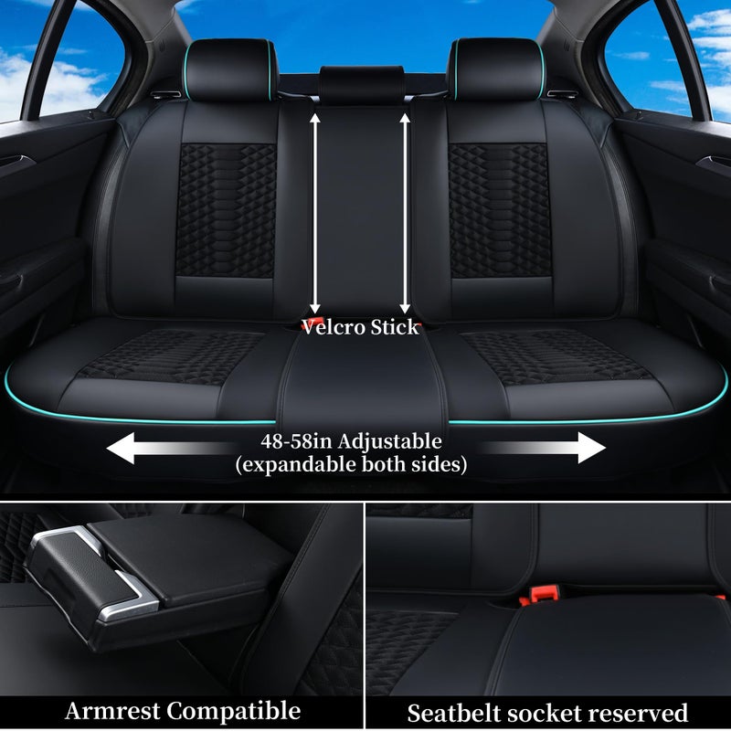 Coverado Car Seat Covers Full Set, 5 Seats Universal Seat Covers for Cars, Breathable Fabric Faux Leather Auto Seat Cushions, Front and Rear Seat Protectors Fit for Most Sedans SUV Truck, Black&Blue - Image 2