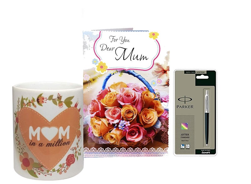 Natali Traders Useful Gift for Mother Greeting Card with Coffee Mug Parker Pen Mother Mummy Best Gift for Mothers Day Birthday Anniversary Gift Combo