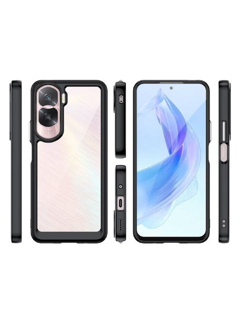 جراب Honor 90 Lite ، لوحة خلفية أكريليك شفافة + حافة ناعمة من مادة TPU ، جراب واقٍ أنيق ممتص للصدمات ومضاد للسقوط لهاتف Honor 90 Lite (6.7 بوصة) ، أسود