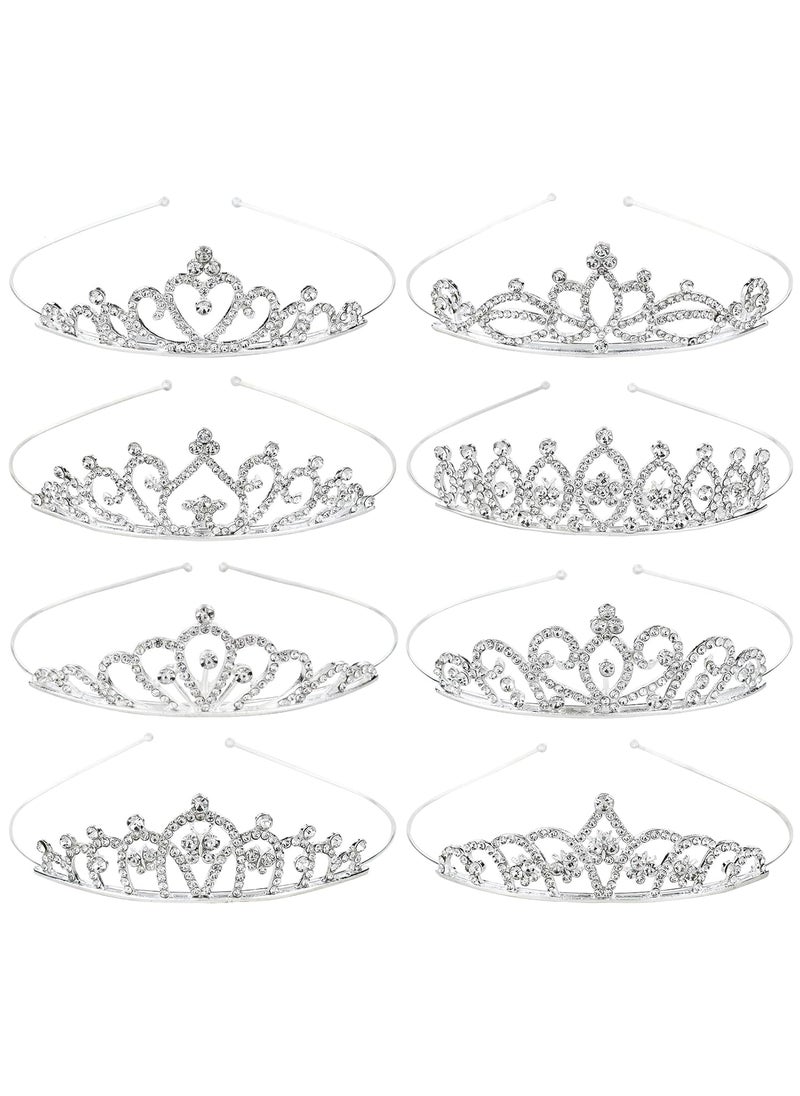 Cinaci Cinaci 8 Pack Silver Metal Sparkly Glitter Rhinestone Crown Headbands Wedding Prom Birthday Party Princess Hair Tiaras Clasps Accessories for Kids Girls Teens Women Brides 