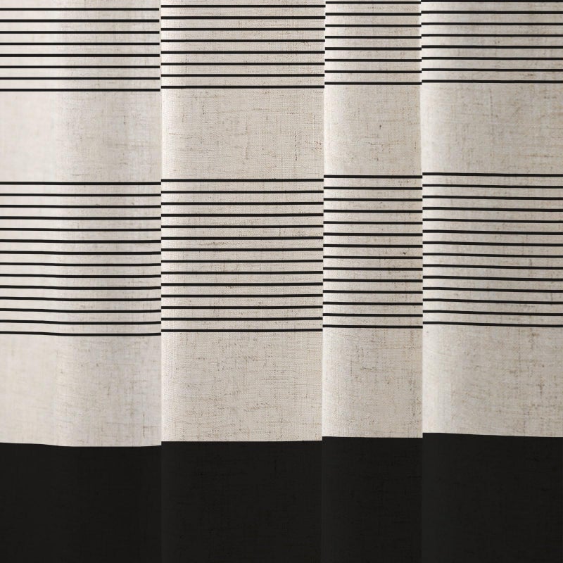 WOUVMA Boho Shower Curtains for Bathroom with Tassels Black Farmhouse Striped Shower Curtain Beige Rustic Linen 72x72 Inches - Image 5