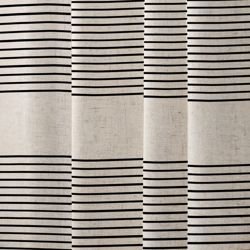 WOUVMA Boho Shower Curtains for Bathroom with Tassels Black Farmhouse Striped Shower Curtain Beige Rustic Linen 72x72 Inches - Image 2