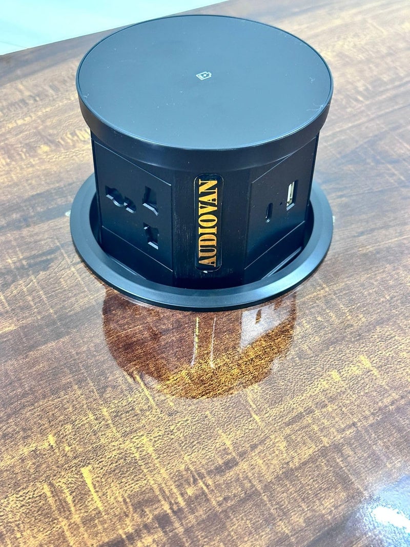 Audiovan Vertical Pop Up socket Pneumatic Electrical Countertop, 3* Power+ USB type A+C charge+ 18 watt Fast Wireless phone charge Kitchen Counter Conference Desk (AVT-VMP24) (BLACK) - Image 3