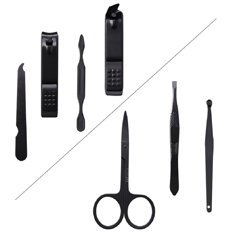 7pcs Black Stainless Steel Nail Clipper Cutter Trimmer Scissor Tweezers Ear Pick Grooming Kit Manicure Tools - Image 2