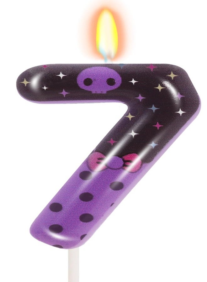ElekFX Purple Black Skull Number 7 Birthday Candles, 2.76 Inch Kpop Cake Topper, Animated Theme Birthday Decorations Party Favors (Number 7) - Image 1