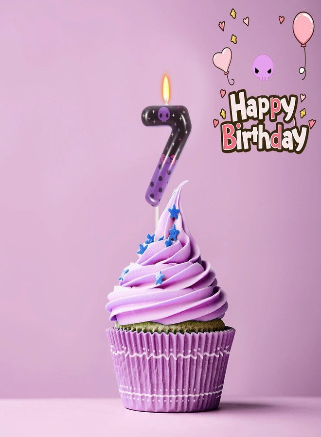 ElekFX Purple Black Skull Number 7 Birthday Candles, 2.76 Inch Kpop Cake Topper, Animated Theme Birthday Decorations Party Favors (Number 7) - Image 3