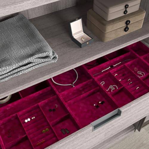 CHIHUT 12”x100” Self Adhesive Velvet Drawer Liner Sheets Dark Red Velvet Flock Contact Paper Roll Soft Felt Liner for Drawer Dresser Jewelry Box Removable Solid Red Felt Wallpaper for Bedroom - Image 3