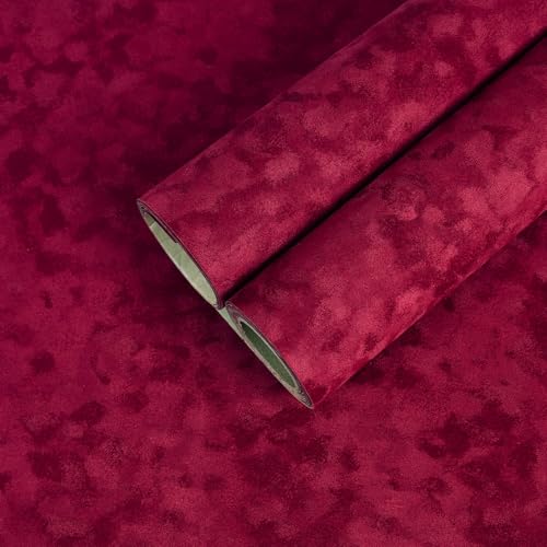 CHIHUT 12”x100” Self Adhesive Velvet Drawer Liner Sheets Dark Red Velvet Flock Contact Paper Roll Soft Felt Liner for Drawer Dresser Jewelry Box Removable Solid Red Felt Wallpaper for Bedroom - Image 1