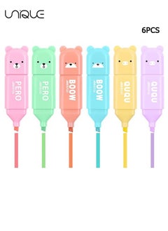 Unique 6Pcs Cartoon Highlighter Pens Assorted for School Kid 6 Macaron Colors Chisel Tip Kawaii Marker Pens Mini Cartoon Aesthetic Markers Highlighters for Writing Graffiti Drawing Office  - Image 1