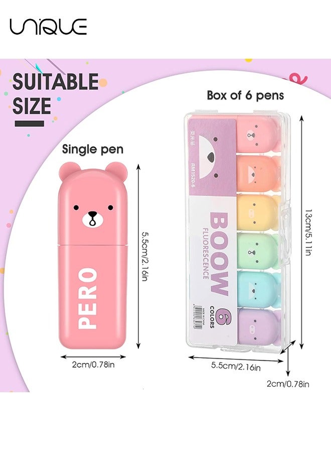 Unique 6Pcs Cartoon Highlighter Pens Assorted for School Kid 6 Macaron Colors Chisel Tip Kawaii Marker Pens Mini Cartoon Aesthetic Markers Highlighters for Writing Graffiti Drawing Office - Image 2