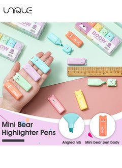 Unique 6Pcs Cartoon Highlighter Pens Assorted for School Kid 6 Macaron Colors Chisel Tip Kawaii Marker Pens Mini Cartoon Aesthetic Markers Highlighters for Writing Graffiti Drawing Office  - Image 3