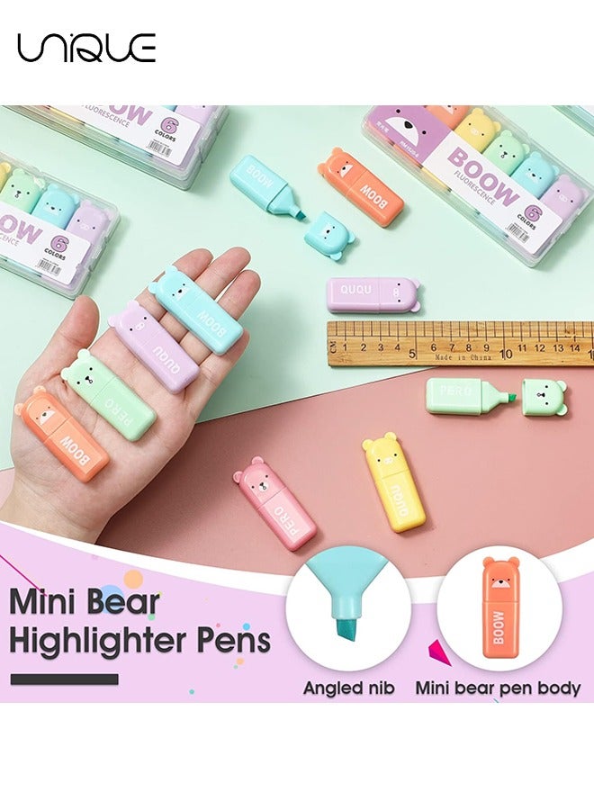 Unique 6Pcs Cartoon Highlighter Pens Assorted for School Kid 6 Macaron Colors Chisel Tip Kawaii Marker Pens Mini Cartoon Aesthetic Markers Highlighters for Writing Graffiti Drawing Office - Image 3