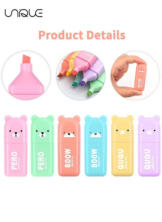 Unique 6Pcs Cartoon Highlighter Pens Assorted for School Kid 6 Macaron Colors Chisel Tip Kawaii Marker Pens Mini Cartoon Aesthetic Markers Highlighters for Writing Graffiti Drawing Office - Image 4