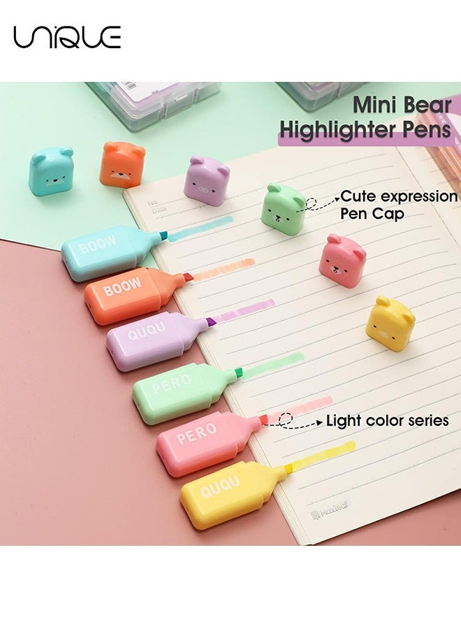 Unique 6Pcs Cartoon Highlighter Pens Assorted for School Kid 6 Macaron Colors Chisel Tip Kawaii Marker Pens Mini Cartoon Aesthetic Markers Highlighters for Writing Graffiti Drawing Office - Image 5