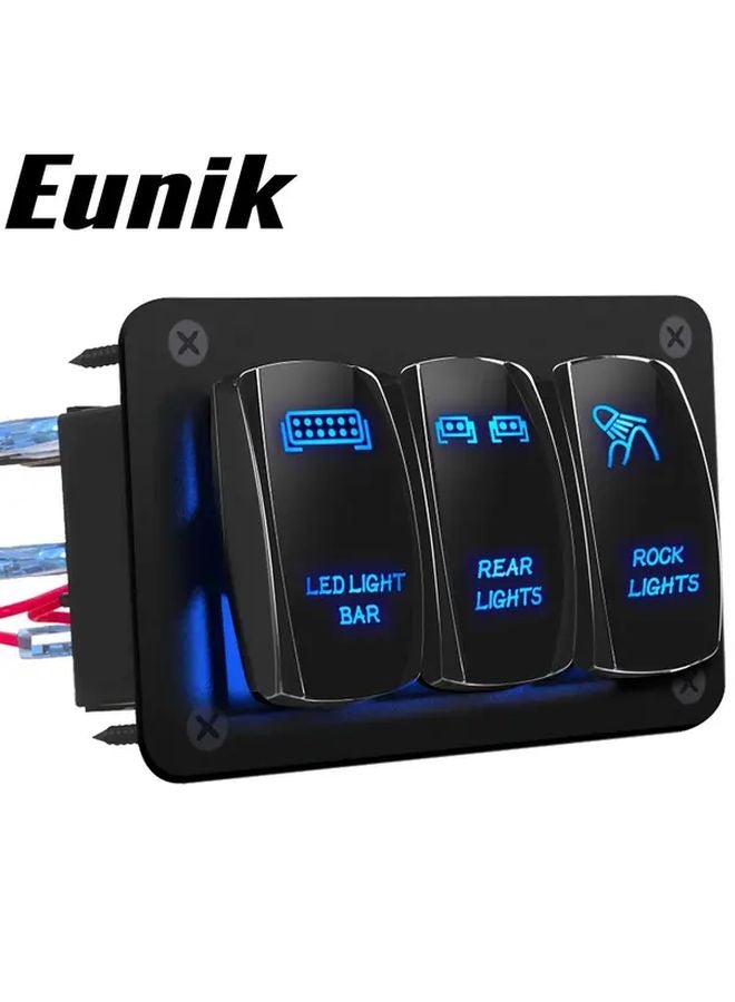 Blue LED 12V 3 Gang Rocker Switch Panel For Truck Car Boat RV Marine - Image 2