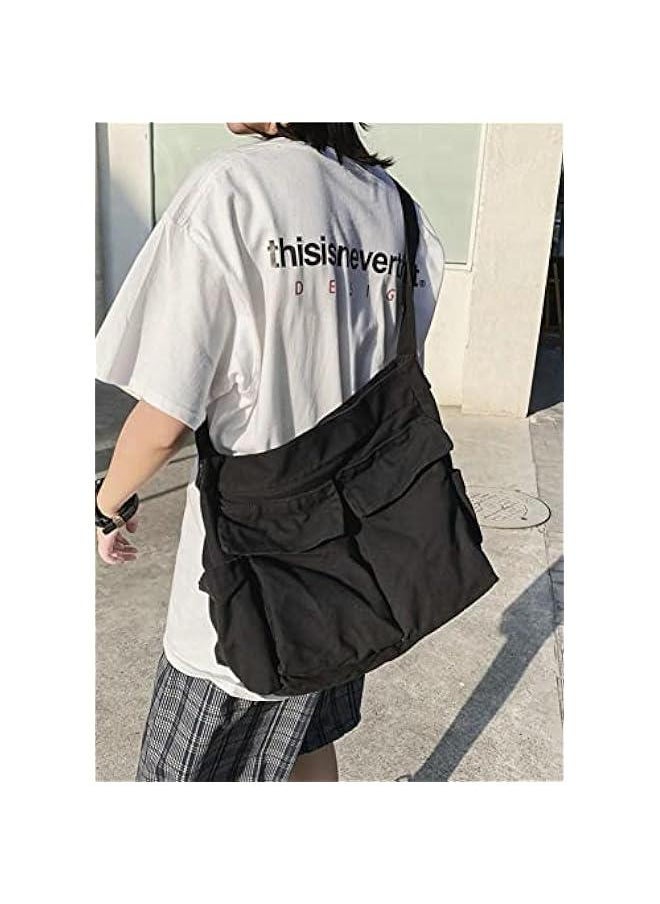 Generic - Wen Men Crossbody Shoulder Bag Large Tote Bag with Multiple Pockets Canvas Messenger Tote Bag for Wen and Men - Image 1