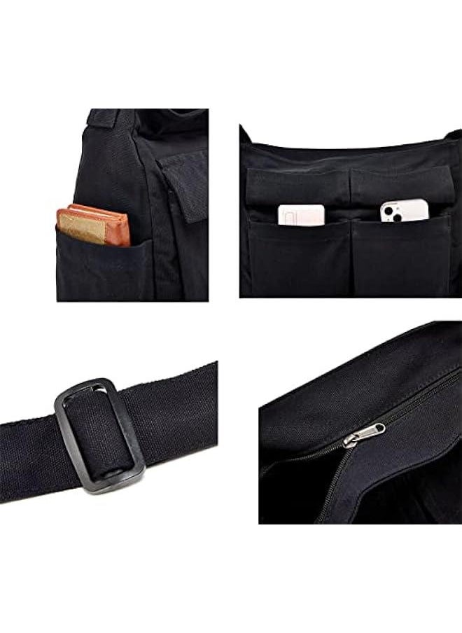 Generic - Wen Men Crossbody Shoulder Bag Large Tote Bag with Multiple Pockets Canvas Messenger Tote Bag for Wen and Men - Image 1