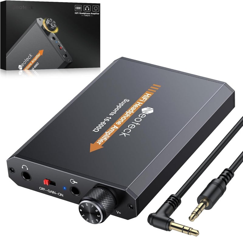 Neoteck Amplifier 16-600 Ohm Portable Headphone Amplifier,3.5mm Jack Rechargeable Headphone Amp with Volume Control,Two-Stage Gain Switch, Headset Amplifier for PC/CD/MP3/MP4 Players - Image 1