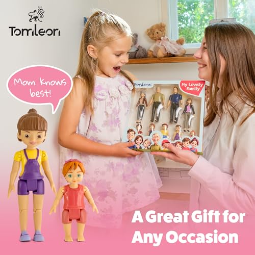 TOMLEON Dollhouse People, Bendable Dollhouse Family Set – 9 Poseable Figures Including Grandpa, Grandma, Mom, Dad, Sister, Brother, Cousins, and a Baby Girl – Perfect for Dollhouse Play and Imaginative Fun - Image 4