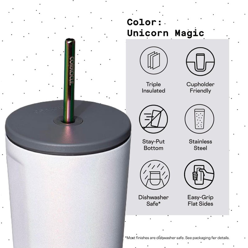 Corkcicle Cold Cup Insulated Tumbler with Lid and Straw  Unicorn Magic  24 oz - Reusable Water Bottle Keeps Beverages Cold for 12hrs  Hot 5hrs - Cupholder Friendly Tumbler  Lid for Flexible Sipping - Image 4