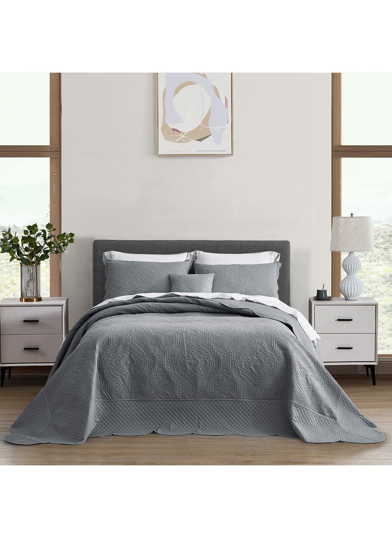 HZ & HY HZ  HY Oversized King Bedspread Ultrasonic Coverlet Bedding Set Lightweight Thin Comforter Reversible 5 Piece 100 Microfiber Grey 