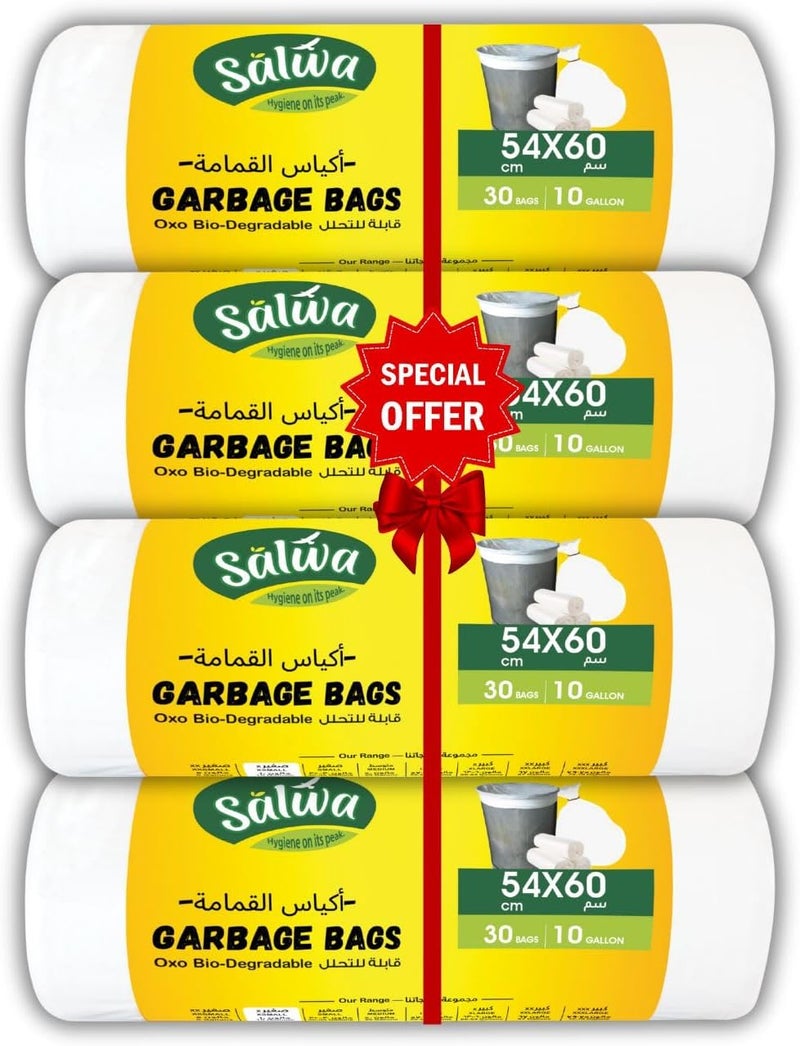 Salwa Garbage Bags, 10 Gallon Capacity, 54x60cm, White, Promo Pack of 4 (120 Bags)