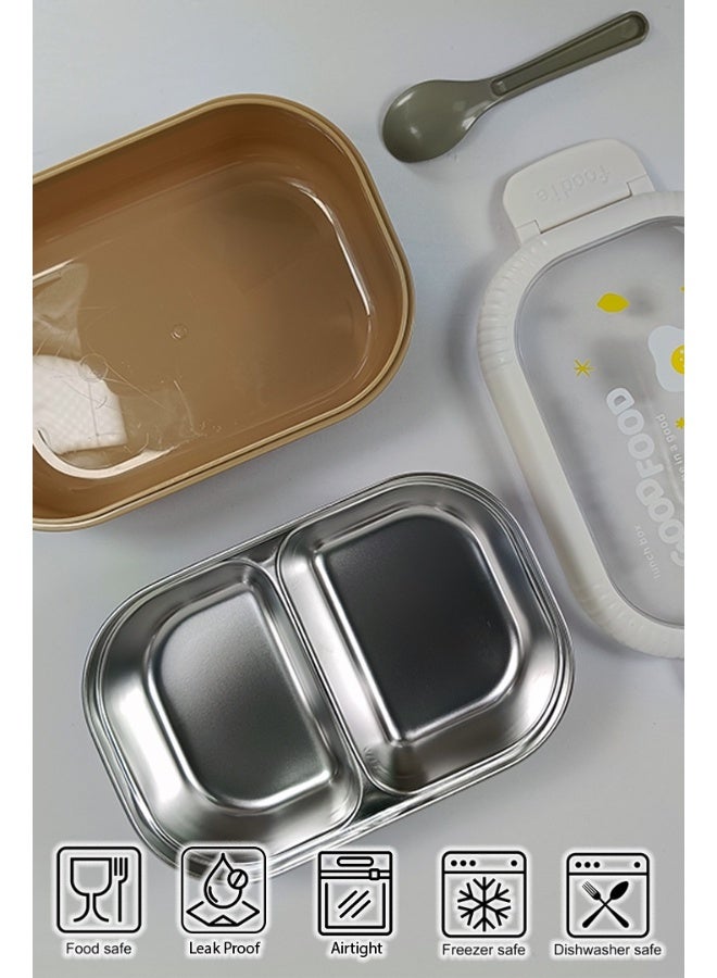 Toshionics Stainless Steel Classic Lunchbox 1.5L – Bento Meal Box with 2 Compartment and Spoon – Freezer, Dishwasher and Microwave Safe, Leakproof and Airtight with Dual Compartment, BPA-Free, Lightweight, Durable Food Container for Adults and Kids – Home, Office, School, Daycare, Travel – 19x13x6 cm - Image 2