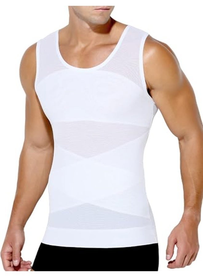 Bukela Men's Slimming Shirt Mesh Compression Shirt 4-Way Stretch Body Shaper for Chest,Abdomen & Posture Support - Image 1