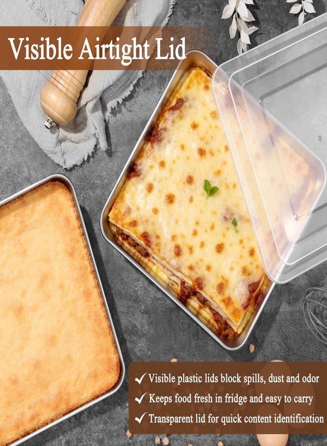 يانيو صينية خبز مربعة من ليانيو مقاس 8 × 8 بوصة مع غطاء، طقم صواني خبز كيك من الفولاذ المقاوم للصدأ مقاس 8 بوصة مكون من قطعتين، طقم أدوات خبز معدنية للخبز والكيك والبراونيز، شديدة التحمل وآمنة للغسل في غسالة الأطباق (صينيتان + غطاءان) - Image 3