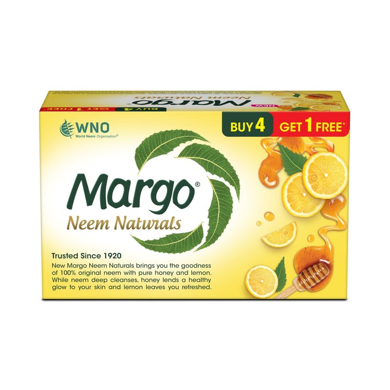 Margo Neem Naturals Soap with Goodness of 1000 Neem Leaves 100gm X Pack of 5 Enriched With Honey Lemon Soap for Refreshed Glowing Skin 100GM X 5 - Image 2