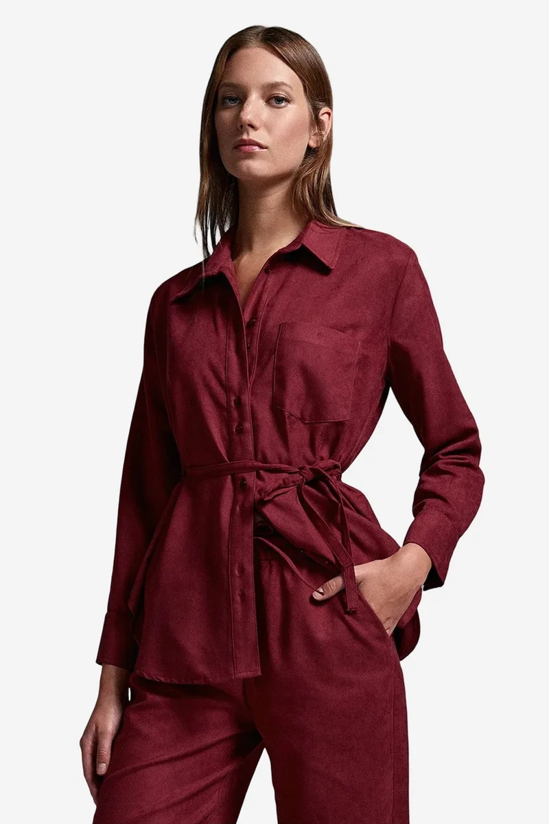 Dilvin Burgundy Red DILVIN Women’s Belted Shirt for Women | Best Price UAE